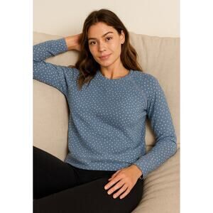 PJ Salvage Pajama Top Womens Small Blue Polka Dot Lounge Sweatshirt NWT